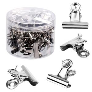 30pcs Punaises Clips, Pinces Bulldog avec Punaises M&eacute;tal Porte-Punaises Accessoires pour Tableau d'Affichage Tableau en Li&egrave;ge pour Mur Box Bureau &agrave; Domicile (Argent) (moncion, neuf)