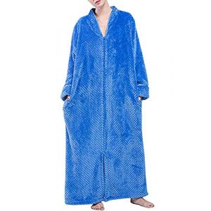 Kinloy Peignoir de bain en &eacute;ponge de luxe pour femme de grande taille Robe de chambre l&eacute;g&egrave;re &agrave; motif gaufr&eacute; Robes de bain de couleur pure avec fermeture &eacute;clair &Eacute;ponge bleue Taille L 10-14 UK (TJLNNMA, neuf)