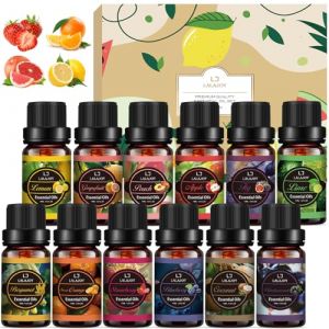 Lot d'huiles essentielles pour diffuseur de 12 x 10 ml, 100 % huile parfum&eacute;e pure, coffret cadeau pour savon, bougies, humidificateur, spa, massage, bain, bricolage - myrtille, citron, citron vert (Webplatzplus, neuf)