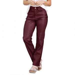 Femme Pantalons Simili Cuir Pantalon Droit Taille Haute en Cuir PU Pantalon de Loisirs Y2k R&eacute;tro Pantalon Chic &eacute;Lastique Leggings Pantalon en Cuir Noir Sexy Pantalon (UoUa1245, neuf)