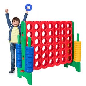 COSTWAY Jeux Puissance 4 Géant Enfants avec 42 Jetons, Jeu de Société Ludique & Éducatif avec Porte-Anneaux, Levier de Réinitialisation, Utilisation Intérieur et Extérieur (FDS GmbH, neuf)