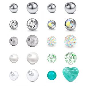 Mayhoop 10 Paires 14G 5mm/8mm Boules de Piercing Boules de Piercing Nombril Boules de Remplacement Acier Chirurgical ou Plastique Boules de Cristal de Perle pour Piercing Nombril pour Femmes (Mayhoop, neuf)
