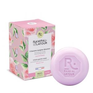 Rampal Latour - 3 Savonnettes rondes surgrasses - Mains et Corps - Parfum Rose de Grasse - Soin Nettoyant Surgras, Apaisant et Nourrissant - 98,6% d'origine naturelle - 3x125g (RAMPAL LATOUR, neuf)