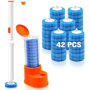 JEHONN Brosse WC Jetable Recharge avec Pince, Nettoyeur Toilette avec Produit, 42 Recharges de Détergent Support pour Evier, Baignoire et Lavabo (Orange) (JEHONN-FR, neuf)