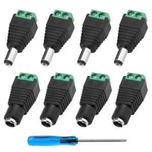 YIXISI 4 Paire 5.5x2.1 mm 12V DC Connecteur d'alimentation Mâle et Femelle, DC Alimentation Fiche Prise Adaptateur Vis Borne Connecteur, avec Tournevis, pour CCTV Caméra LED Bande (YXS-DE, neuf)