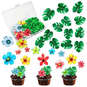 45 Pièces Fleurs Cupcake Toppers,45 Pièces Feuille de Tortue Cake Toppers,Décorations en Papier Comestible,Comestibles Fleurs,Gluant Papier de Riz Décoratif Gâteau,Gâteau Toppers Décoration (HONG-EU, neuf)