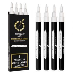 Pinturale Arts Set 4 Feutre Blanc Effacable Pour Tableau Noir | Pointe Extra Fine 1mm | Feutre Craie Effacable Tableau Noir | Stylo Craie Blanc Pour Vetre, Virre, Ardoise (Leonition, neuf)