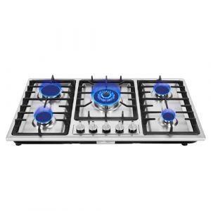 Plaque de cuisson à gaz, réchaud à gaz avec support de casserole et interrupteur rotatif, plaque de cuisson à gaz 5 flammes pour gaz propane et gaz naturel, réchaud spirit pour toutes les casseroles, (DHQCQL, neuf)