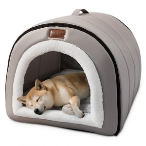 ALLSOPETS Niche Chat et Chien, Lit Auto-Chauffant 2-en-1 Pliable pour Chats et Chiens de Petite &agrave; Moyenne Taille, Maison Igloo Confortable Tente Animaux avec Toit et Poign&eacute;es (Gris Brume, XL) (ALLSOPETS-FR, neuf)