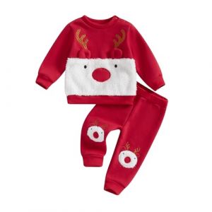 Dazzerake Ensemble de Noël Bébé Garçon Fille Déguisement de Noël en Polaire Ensemble Noël Sweat Pantalon pour Bébé Unisexe 6 Mois-4 Ans (Rouge Blanc, 0-3 Months) (gaokana, neuf)