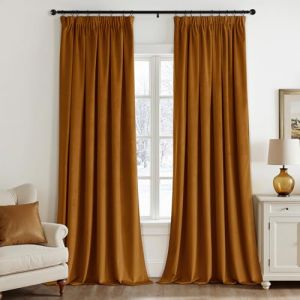 EMEMA Rideaux &agrave; Cordon Semi-Occultants Isolants en Velours 2 pi&egrave;ces 140 * 300 cm Rideaux Modernes pour Salon et Chambre &agrave; Coucher Rideau &eacute;pais en Satin Thermique, Brun Dor&eacute; (EMEMA HOME, neuf)