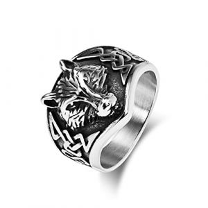 Bague T&Ecirc;Te De Loup, Bague T&Ecirc;Te De Loup Celtique Pour Hommes, Bague Loup Viking Nordique Bijoux T&Ecirc;Te Loup Roche, Bague Loup Guerrier Viking Bague Totem Loup Hip Hop Bague D'amulette Loup (64) (MayiaHey, neuf)