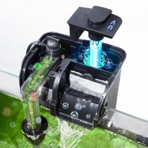 Tararium Filtre &agrave; Dos avec Lampe U-V 600L/h pour Aquariums de 40 &agrave; 150 litres | Filtre Hang on comme Filtre ext&eacute;rieur 4 en 1 avec aspirateur de Surface pour Eau Douce/sal&eacute;e (Ao Pu Lighting, neuf)