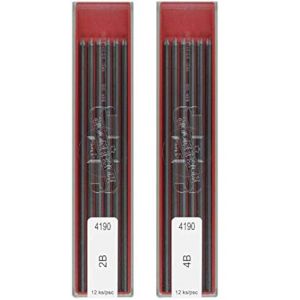 Koh-I-Noor Lot de 24 mines 2B et 4B pour porte-mines en graphite de 2 mm pour dessin technique et dessin (aysiboo, neuf)