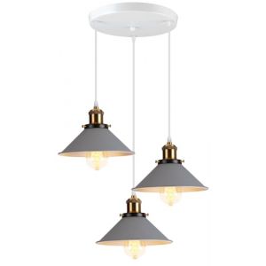 PETITES ECREVISSES Suspension Lustre Industrielle 3 Lampes Luminaire Plafonnier Vintage Lustre Abat-Jour &Oslash;22 cm en M&eacute;tal de douille E27 Lampe R&eacute;tro pour S&eacute;jour Chambre Cuisine (Gris,base-3 lampes) (DOO2U, neuf)