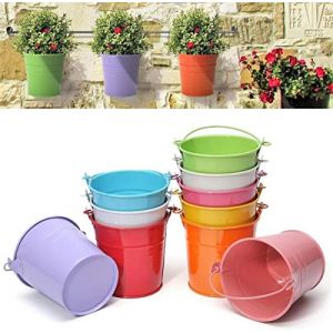 KAHEIGN 12 Pièces Mini Pots de Fleurs Suspendus en Métal, 6cm Pots de Fleurs Seau à Fleurs Suspendu avec Poignée Amovible pour Balcon Clôture Jardin Décor à la Maison (12 Couleurs) (QINGJIN-EU, neuf)