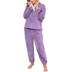 TOMEEK Pyjama Femme Hiver Pilou Polaire - Ensembles de Pyjama Chaud et Doux Combinaison Pyjama Filles Flanelle Loungewear Sleepwear Vêtements de Nuit Cadeau Noel, Violet, Taille XL (Pingoo, neuf)