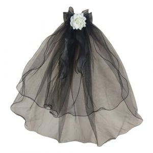 Watreketal Serre Tete,Voile de mariée, foulard à fleurs élaboré, foulard pour la tête, voile de mariée noir pour enterrement de vie de jeune fille avec fleur (Xuanlang Trading, neuf)