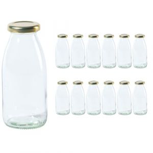Vitrea Hansa TO43 Lot de 12 bouteilles en verre vides avec bouchon à vis doré - Pour lait, jus, smoothies, huile - 250 ml (ToutDeVerre, neuf)