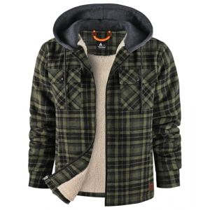 zitysport Chemise pour Homme Sherpa Polaire &agrave; Carreaux Doubl&eacute;e Veste &agrave; Capuche Doublure Manteau Veste d'hiver avec Poches Flanelle Chemise Hommes Carreaux Sweat Capuche(Vert Militaire M) (Haixihui, neuf)
