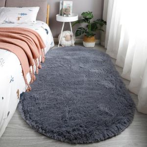 Treer Tapis Salon Ovale Tapis Grande Taille Chambre Modernes, Couleur Unie Soft Tapis De Salon Tapis &agrave; Poils Longs Grand Tapis pour Enfant Chambre Salon Chambre &agrave; Coucher (80x120cm,Gris) (Treer, neuf)