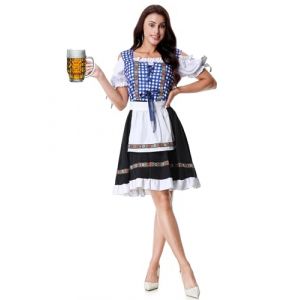 maxToonrain Tenue de l'Oktoberfest pour femmes, robe dirndl bavaroise &agrave; manches courtes, costume d'Halloween &agrave; motif pour femmes (bleu, taille L) (maxzoneuk, neuf)