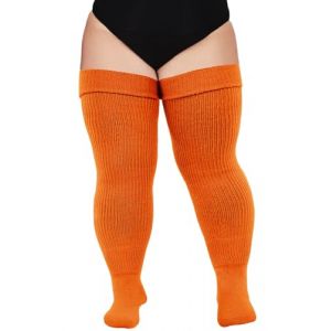 Moon Wood Chaussettes Cuissardes Femme Chaussettes Hautes au-dessus du Genou Couleur Extra Longues Chaussettes Montantes Fantaisie Bottes Chaussettes Grande Taille Orange Br&ucirc;l&eacute; (Moon Wood France, neuf)
