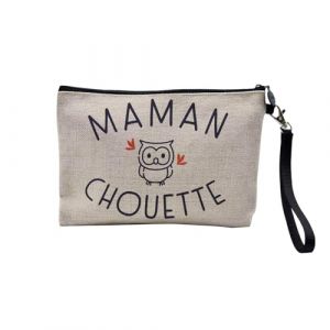 Pochette en Lin - Maman Chouette Famille Mignon Animal - Trousse Maquillage en Toile Aspect Lin - Trousse de Toilette - 23,5 x15 cm (FabulousBOUTIK, neuf)