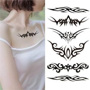 Autocollants de tatouage noir et blanc, imperméables, durables, pour femmes, roses, papillons, fleurs unies esthétiques(A10) (CHJWEIHHERT, neuf)