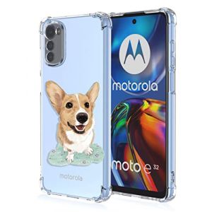 RankOne Coque de T&eacute;l&eacute;phone Convient pour Motorola Moto e32 / Moto e32s (6.5" inches) Transparent TPU Silicone Color Drawing Pattern Case - Corgi (Rankone, neuf)