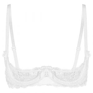 YOOJIA Femme Soutien-Gorge Seins Nus Sexy Femme Lingerie Ouverte Dentelle Redresse-Seins Sexy Brassière Dentelle Lingerie Bralette Dos Nu Nuisette Clubwear Blanc A XL (YOOJIA EU, neuf)