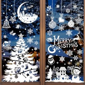 Stickers Noel Fenetre Réutilisable, 202 Autocollant Noel Fenetre Electrostatique Decoration Noel Fenetre, PVC Sapin Flocon de Neige Stickers Fenetre Noel pour Vitre Porte Deco Noel Fenetre Interieur (Cool Suaylla, neuf)