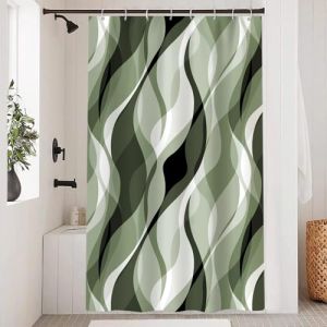 Uiiooazy Rideau Douche Vert Olive, Rideau de Douche Anti Moisissure Abstrait Rayures Gris Rayé Rideaux de Baignoire Tissu Imperméable Lavable Polyester Rideaux Salle de Bain avec 8 Crochets 120x200cm (dongguibinjingpinxiaodianpu, neuf)
