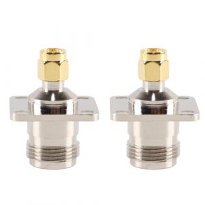 Gorise Lot de 2 connecteurs N femelle vers SMA m&acirc;le &agrave; 4 trous pour panneau &agrave; bride, connecteur coaxial RF &agrave; souder de type N vers SMA, adaptateur coaxial pour montage sur ch&acirc;ssis (Gorise, neuf)
