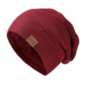 Kinwers Bonnet Femme Hiver,Bonnet Rouge Femme Long Homme Doublé Polaire,Slouch Beanie Bonnet Style Grosse Maille Bonnets d'hiver Classique Doux. (haoqiandianshang, neuf)