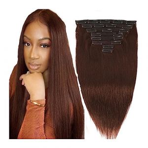 Extension a Clip Cheveux 10-24" Remy Clip in Hair Extensions Cheveux Humains for Femme Beauté - 120g Chocolat Brun Foncé Coloré Droit 8pcs 20clips Vrais Cheveux Humains Clip dans les Extensions Extens (minghuaouzhou, neuf)