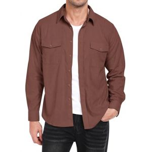 MoFiz Chemise en Velours C&ocirc;tel&eacute; Homme Veste Chemise Boutonn&eacute;e &agrave; Manches Longues Chaude D&eacute;contract&eacute; Haut Automne Hiver avec Poches Rouge-Marron EU 3XL (ARKE1688, neuf)