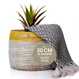 YAADU Panier de rangement tress&eacute; - Panier &agrave; plantes, panier &agrave; &eacute;tag&egrave;res, panier africain, pot &agrave; plantes, panier d&eacute;coratif, cache-pot, rangement de jouets et d'objets divers Mod&egrave;le Bantu (Jaune) (YAADU, neuf)