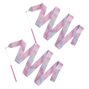 Rubans de Danse,2pcs Ruban de Gymnastique Rythmique,avec Baguette,Ruban de Danse Scintillant,Accessoire de Danse Artistique,pour Danse Artistique Entraînement Cadeaux de Fête d'anniversaire,2m (haolintong, neuf)