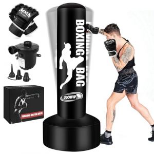 YORWHIN Sac de frappe sur pied pour adultes avec pompe et gants, sac de kickboxing de 175,7 cm avec support, sac de frappe gonflable autoportant, sac lourd pour l'entraînement, MMA, Muay Thai, fitness (IN PERA, neuf)