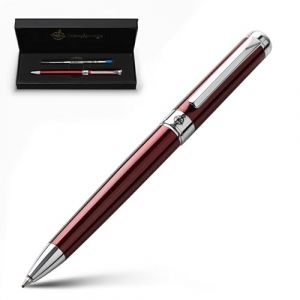 WANDERINGS Stylo Bille Premium &agrave; Encre Allemande &ndash; Parfaitement &Eacute;quilibr&eacute; pour une Exp&eacute;rience d&rsquo;&Eacute;criture Exceptionnelle, Accents Chrom&eacute;s &ndash; Rouge Winefire &ndash; Recharge Schmidt dans un Coffret Cadeau (Wanderings, neuf)