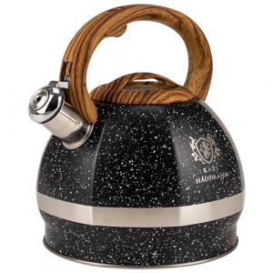 KARL HAUSMANN Bouilloire Inox Noir - 3L - Bouilloire Sifflante - Bouilloir Induction, Gaz - Poign&eacute;e R&eacute;sistante &agrave; la Chaleur - Bouilloir Traditionnelle Tous Feux - Retro - Th&eacute;i&egrave;re Gaz - Bouilloir (Kraken Chairs, neuf)