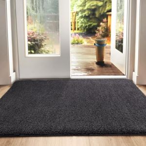 DEXI Paillasson Interieur Entree 50 x 80 cm, Tapis d'Entr&eacute;e Antid&eacute;rapant Lavable en Machine, Tapis de Sol avec Microfibres Douces Absorbantes pour Entr&eacute;e, Couloir, Chien, Noir-Gris (DEXI-Direct, neuf)