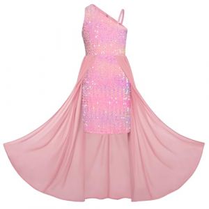 GRACE KARIN Filles Asymétrique sans Manches Une épaule Robe à Paillettes A-Ligne Robe de Princesse Rose Coloré 7 Ans (Zexxxy, neuf)