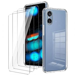 LYZXMY Coque pour Sony Xperia 5 V 5G(6.1") Transparent Housse + 3 x Verre trempé Protection écran, Souple Silicone Étui Protection Bumper TPU Téléphone Case Cover (SLMY, neuf)