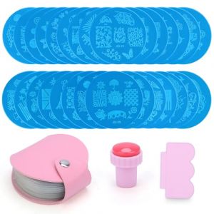 Kurtzy Stamping Nail Art avec 30 Plaques de Tampons - Outils de Manucure avec Tampon Ongle Nail Art et Racloir - Motifs Fleurs, Dessins, Papillons, Sirènes, Animaux, Vacances et Géométries (Tinyyo Europe, neuf)