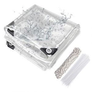 Bâche de protection transparente avec œillets - 420 g/m² - 0,8 x 1,5 m - Imperméable - Avec corde et serre-câbles - En PVC - Résistante aux intempéries - Pour plantes, serre, meubles de jardin (ChenyongEU, neuf)