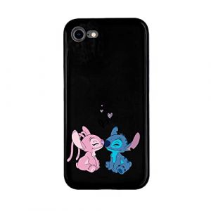 Coque pour iPhone 7-8 - SE - SE 2022 officielle Lilo et Stitch Baiser en silicone noir pour prot&eacute;ger votre t&eacute;l&eacute;phone. Choisissez le type de coque que vous aimez avec licence officielle Disney (La Casa de Las Carcasas, neuf)