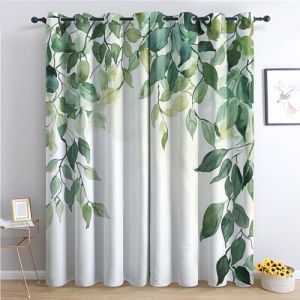 Rideau Occultant Feuilles - Rideau Thermique Motif Feuilles Vert Botanique, Rideaux Chambre Salon Fenetre, Lot de 2 Rideaux et Draperies Int&eacute;rieurs &agrave; Oeillets, 117x183 cm (LxH) P-#279 (Clofmor, neuf)