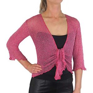 Mimosa Boléro au crochet pour femme à paillettes ou uni en dentelle super extensible avec filet de poisson à nouer à la taille Boléro Cardigan ouvert pour UK 6-28 (Evoque, neuf)